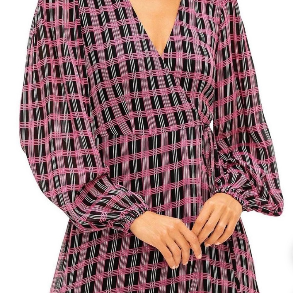 GANNI Women’s Designer Wrap Dress
Georgette Check Print Fuchsia M- 38 NWT - Picture 2 of 8